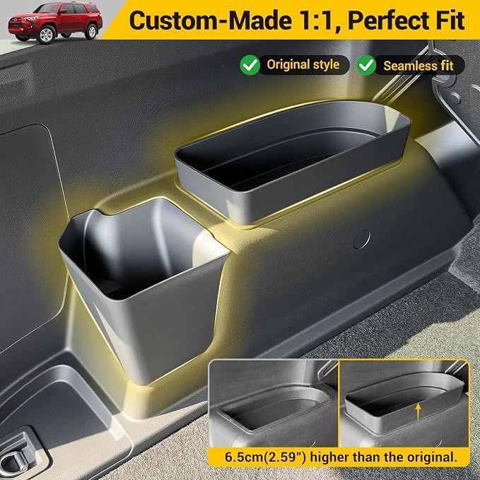 Rear Trunk Organizer for 2010-2024 Toyota 4Runner 5-Seat 2nd Row Accessories, Storage Bin Trunk Side Storage Box Cargo Tray for 10-24 4 Runner(3Pcs Left+Upper Side,Not for 7-Seat)