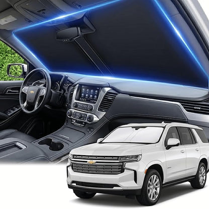 Windshield Sun Shade for Chevy/Chevrolet Tahoe Accessories 2015-2020 Front Window Shade Custom Fit Tahoe Sun Visor Foldable Shade Blocks UV Rays Summer Must Have Car Accessories