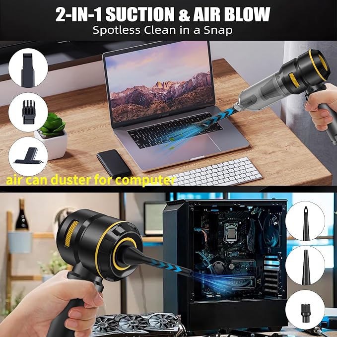 WINWEND Car Vacuum Cleaner High Power - 22000PA Portable Cars Vacuum 4 in 1 Compressed Air Duster & Air Blower & Pump Hand Held Vacuum Cordless with Brushless Motor for Car Home Office Black