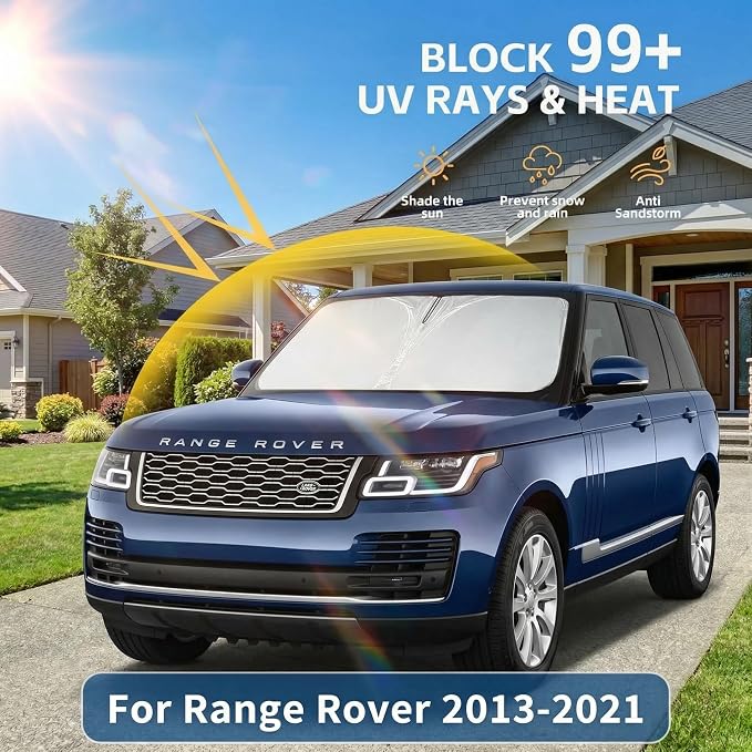 Windshield Sun Shade for Range Rover 2013-2021 Sunshade Front Window Shade Custom Fit Rover Accessories Sun Visor Foldable Shade Blocks UV Rays Accessories
