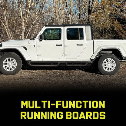 BINARY STAR Running Boards Compatible with 2020-2026 Jeep Gladiator Jt 4 Door, Multi-Function Running Boards Made with Carbon Steel, 6 Inch Gladiator Side Steps Step Bars Nerf Bars