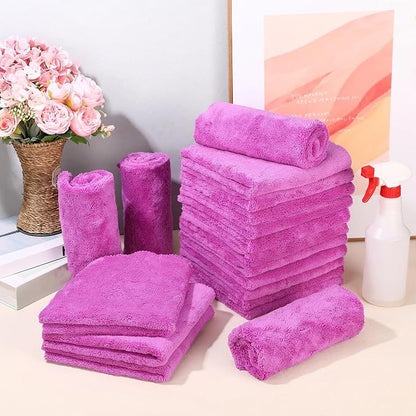 Shimeyao 30 Pcs Edgeless Microfiber Plush Towels for Cars Detailing Drying Wash Polishing Absorbent Cleaning Cloths, 500 GSM (16 x 16 Inch,Purple)