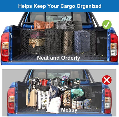 Cargo Net for Pickup Bed, Fit for Ford F150/F250, Chevy Silverado, GMC Sierra, 18"x50" Heavy Duty Elastic Cargo Organizer