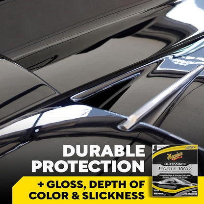 Meguiar's Ultimate Paste Wax, Premium Car Wax for a Deep Gloss with Lasting Protection, Easy to Apply and Remove, Clear Coat Safe, Microfiber Towel and Applicator Included, 8 Oz Paste
