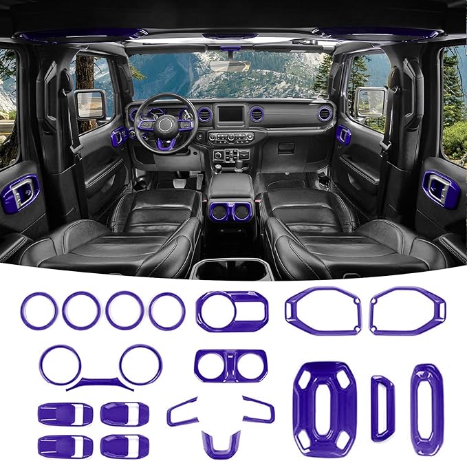 21PCS Full Set Interior Trim Kit for 2018-2023 Jeep Wrangler JL JLU,Side Outlet Door Handle Bowl Roof Reading Light Cover Trim (Purple)