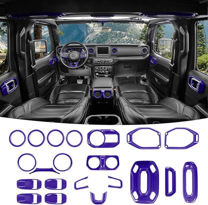 21PCS Full Set Interior Trim Kit for 2018-2023 Jeep Wrangler JL JLU,Side Outlet Door Handle Bowl Roof Reading Light Cover Trim (Purple)