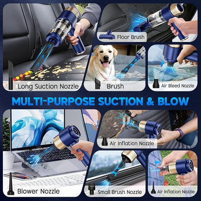 JONYJ Handheld Car Vacuum Cleaner, 16000PA Hand Held Vacuum Portable Cordless, 2 in 1 Air Duster and Vacuum Cleaner with LED Light, Multi-Nozzles, 120W High Power Mini Vacuum for Home, Pet, Office