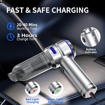 WINWEND Portable Car Vacuum - 22000PA Cars Vacuum Cleaner High Power 4 in 1 Compressed Air Duster & Air Blower & Pump Hand Held Vacuums Cordless with Brushless Motor for Car Home Office Blue