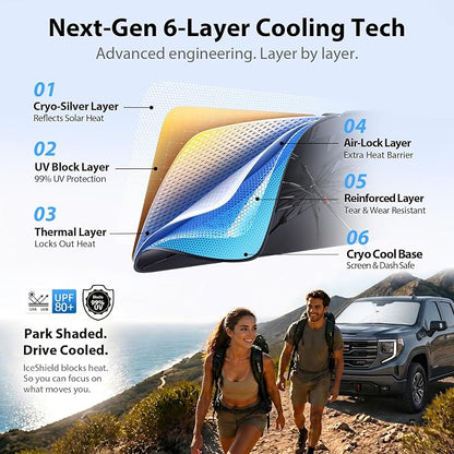 2026 Upgraded Windshield Sun Shade Umbrella for GMC Sierra 1500 [Precision Custom Fit, Superior UV & Heat Block] Cooling Tech Fabric, Durable Foldable with Storage Bag, Fits 2000-2026