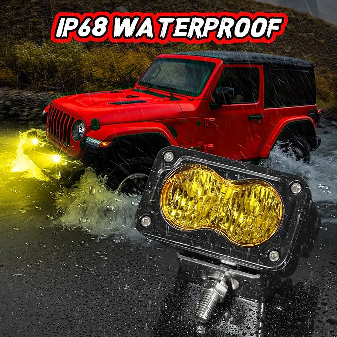 LED Pods Yellow, 2PCS 40W 3 Inch Driving Pod Light Cube Waterproof Offroad Bumper Lights Super Bright Work Lights Flood Yellow Fog LED Lights for Truck ATV UTV SUV Motorcycle Boat