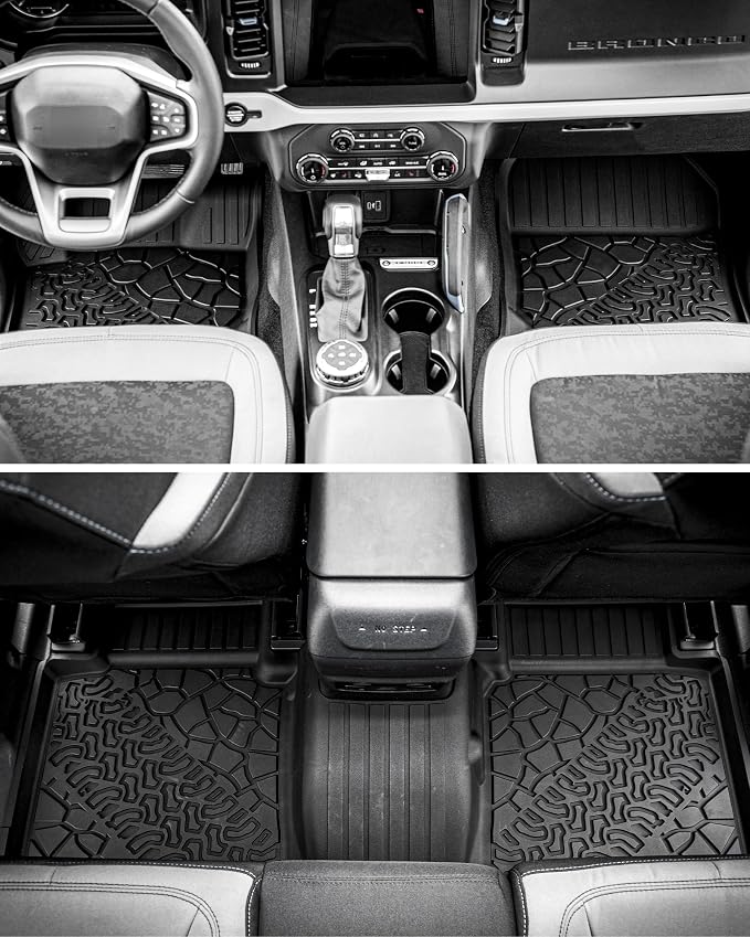 3W Floor Mats Fit for 2021-2025 2026 Ford Bronco 2 Door All Weather TPE Car Accessories Custom Fit Floor Liner 1st and 2nd Row Car Mats, Black (Not for Bronco Sport & Rubberized Floor)