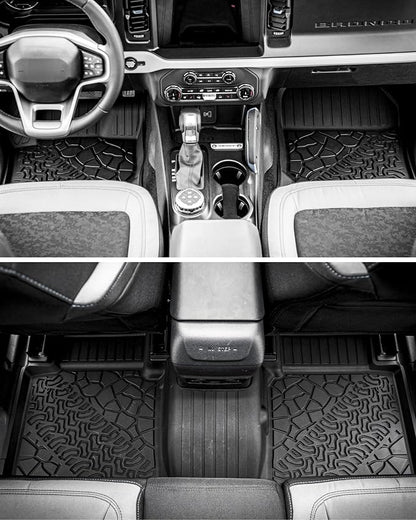 3W Floor Mats Fit for 2021-2025 2026 Ford Bronco 2 Door All Weather TPE Car Accessories Custom Fit Floor Liner 1st and 2nd Row Car Mats, Black (Not for Bronco Sport & Rubberized Floor)