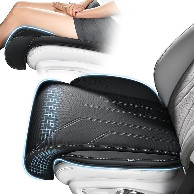 FLORICH Car Seat Extender Leg Support Cushion for Driver Seats Office Chair, Leather Memory Foam Widened seat Cushion for Long Drivers Universal Car Seat Cushion Legs Rest Pads-Deep Black