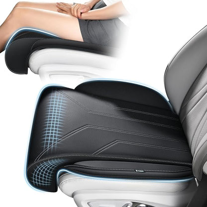 FLORICH Car Seat Extender Leg Support Cushion for Driver Seats Office Chair, Leather Memory Foam Widened seat Cushion for Long Drivers Universal Car Seat Cushion Legs Rest Pads-Deep Black