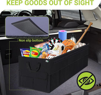 MIU COLOR Trunk Organizer with Lid, 72L Large Capacity Car Organizer, 12 Pockets with Non-Slip Bottom, Collapsible 3 Compartments Car Storage Organizer for Suv/Jeep/Sedan/Van/Grocery, Black