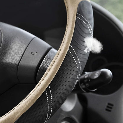 Elantrip Steering Wheel Cover Leather 15 1/2 to 16 inch Universal Large Soft Grip Breathable for Car Truck SUV Jeep Anti Slip Beige