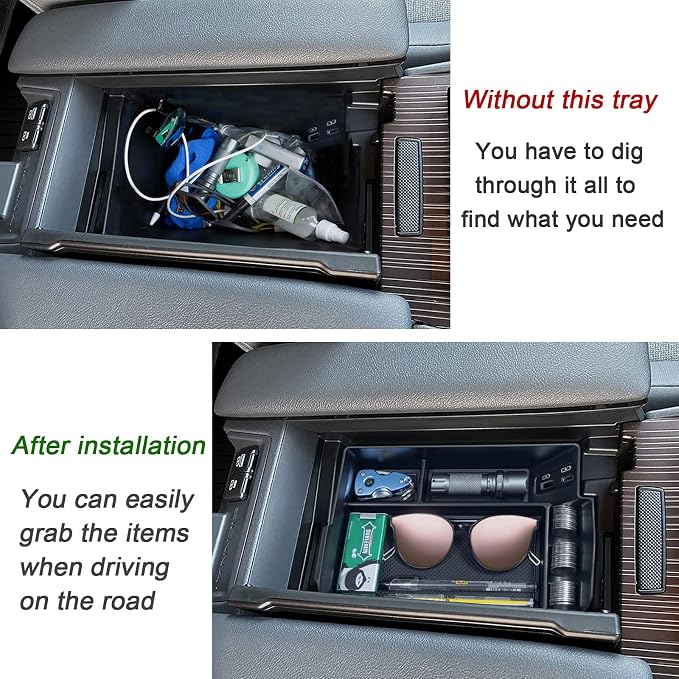 TOPINSTALL Center Console Organizer Compatible with 2021-2026 Toyota Sienna Accessories, Armrest Box Secondary Storage Tray Coin Container ABS Plastic-Black