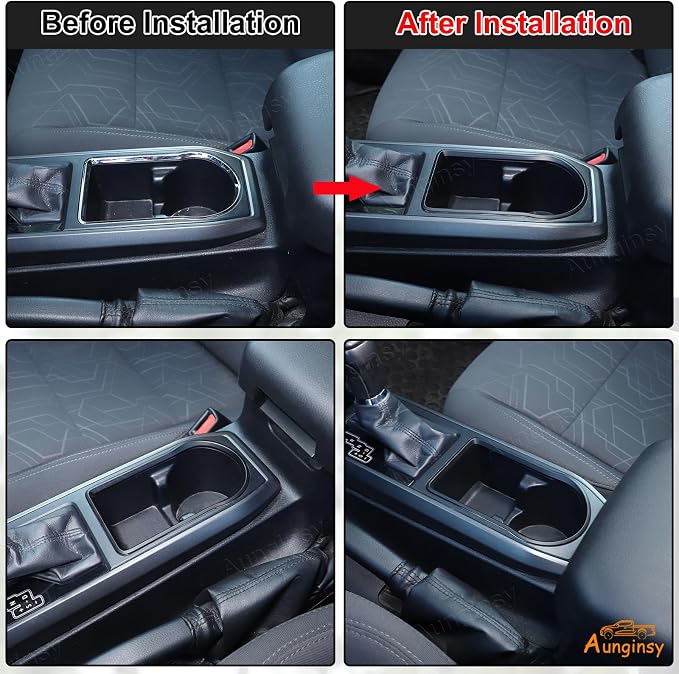 Aunginsy Car Gear Shift Panel Cup Holder Trim Ring Compatible with Toyota Tacoma 2016-2023 Truck Center Console Gear Shifter Cup Holder Panel Decorative Frame Protection Cover ABS Interior Accessories