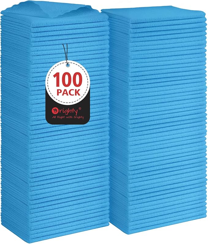 Orighty Microfiber Cleaning Cloth, 100 Pack Microfiber Towels for Cars, Multi-Purpose Shop Towels Cleaning Rags Bulk for Car, Home, Kitchen, 11.5’’ x 11.5’’, Blue