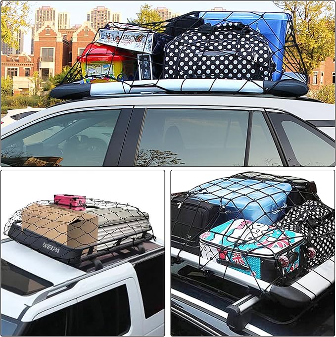 Heavy Duty Truck Bed Cargo Net (4'x6' to 8'x12') - 4"x4" Tight Mesh, 12 Metal Carabiners - Weather Resistant Latex Bungee Net for Pickup Trucks, Trailers, ATVs, Moving, Camping & Overlanding