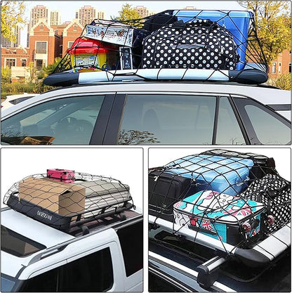 Heavy Duty Truck Bed Cargo Net (4'x6' to 8'x12') - 4"x4" Tight Mesh, 12 Metal Carabiners - Weather Resistant Latex Bungee Net for Pickup Trucks, Trailers, ATVs, Moving, Camping & Overlanding