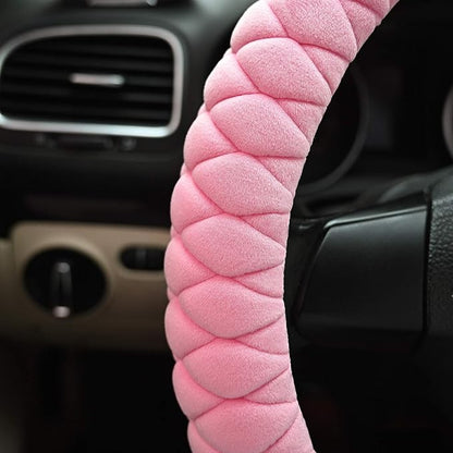 HAOKAY Luxury Fluffy Steering Wheel Cover for Women Girls,Soft Warm Short Plush Steering Wheel Cover Pink Fuzzy with Universal 14.5-15 Inch