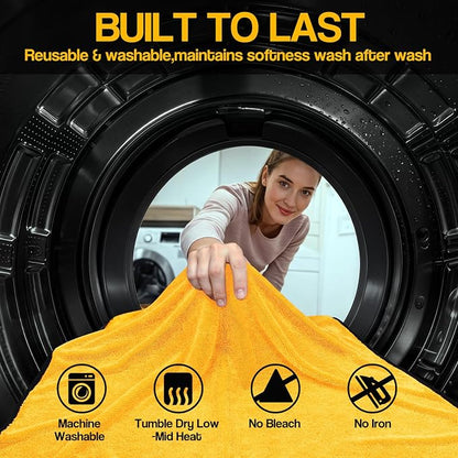 Bolant 4 Pack Twisted Loop Car Drying Towel, 36x24 in Car Towels Cleaning Supplies, Reusable Shammy Quick Dry Cloth for Carwash, for Auto, Boat, Kitchen, Windows & Bathroom（Yellow）