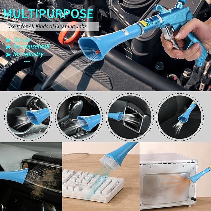 GOCCIDA Tornado Dry Car Cleaning Gun Detailing Interior Dryer Air Blow Gun for Car Detailing Air Gun Car Dust Cleaner Air Compressor Blower Gun with Nozzle and Auto Detailing Dusting Brush