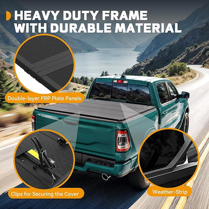 Hard Quad-Fold Truck Bed Tonneau Cover Fit for Dodge Ram 1500 2009-2026 (Incl. Classic & New) 5.7 ft Bed Without Rambox