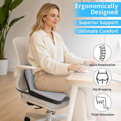 Memory Foam Truck Seat Cushion & Lumbar Support Set – Ergonomic U-Shape Tailbone Relief + L-Shape Back Cushion for Long-Haul Semi/Pickup Drivers Breathathable Cover Non-Slip Bottom Light Gray