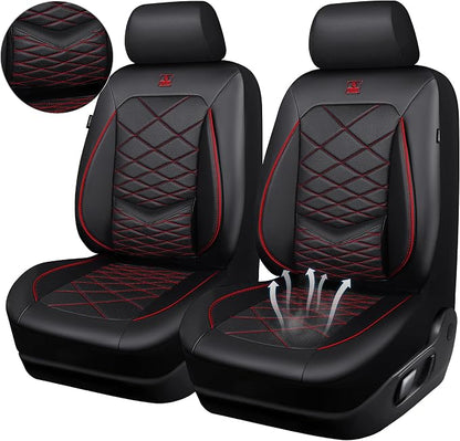 CAR PASS Luxury Nappa Leather Front Seat Covers, Water Resistant 3D Foam Seat Covers with Lumbar Support, Breathable Auto Seat Cover Airbag Compatible Universal Fit for Sedan SUV Van Truck, Black Red