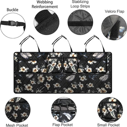 Femuar Car Trunk Organizer, Large Capacity Backseat Trunk Organizer (42"*18"), Collapsible Car Storage Bag with 8 Pockets - Hibiscus