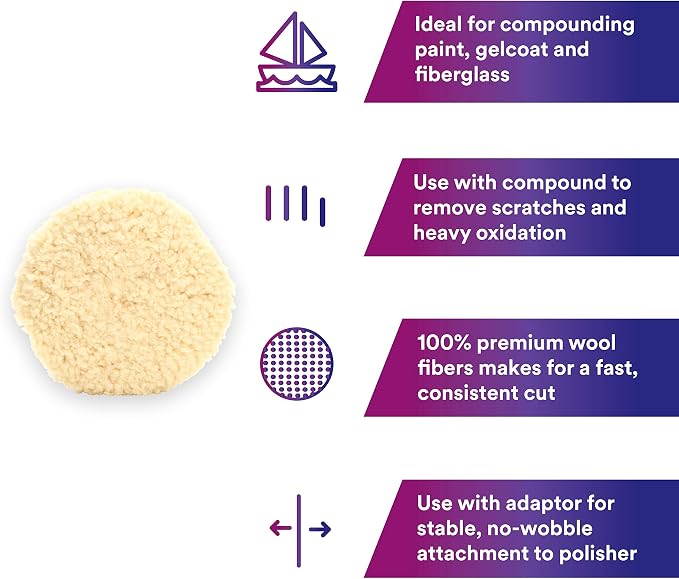 3M Wool Compounding Pad, 33280, 9 in, Double Sided, Used for Boats, Cars, Trucks and RVs, 1 Pad