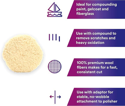 3M Wool Compounding Pad, 33280, 9 in, Double Sided, Used for Boats, Cars, Trucks and RVs, 1 Pad