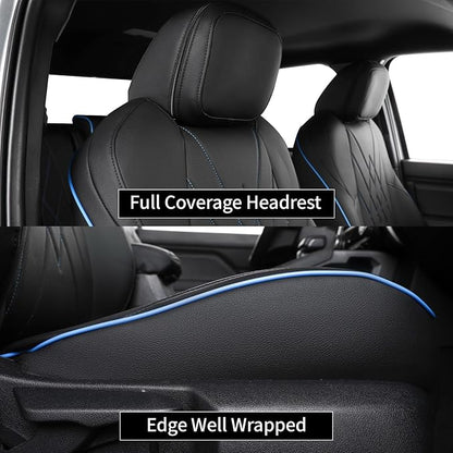 EKR Tacoma Car Seat Covers Custom Fit for Toyota Tacoma (Petrol) 2024 2025 2026 DoubleCab/CrewCab SR/SR5/TRD Sport/TRD Off-Road/Limited -Truck Seat Covers Full Set,Faux Leather (Black with Blue Trim)