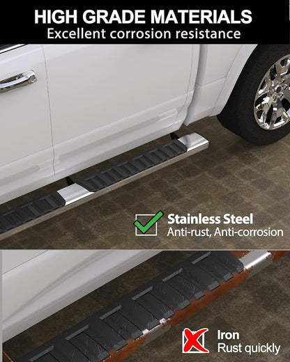 KYBOLT Running Boards 6.5 Inches Compatible with 2007-2018 Chevy Silverado/GMC Sierra 1500, 2007-2019 2500HD 3500HD Crew Cab(4 Full Size Doors/Gas Engine Only) Stainless Steel
