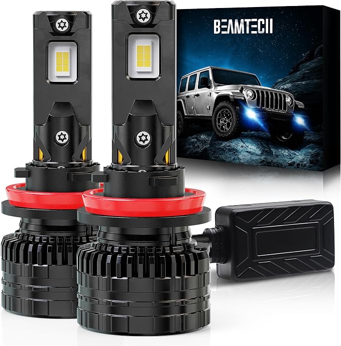BEAMTECH H11/H9/H8 Bulbs, 900% Brighter Canbus Ready 6500K White Light or Fog Light, 2 Bulbs.