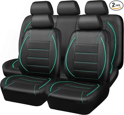 CAR PASS Universal FIT Piping Leather Car Seat Cover, for suvs,Van,Trucks,Airbag Compatible,Inside Zipper Design and Reserved Opening Holes (Full Set, Black and Mint)
