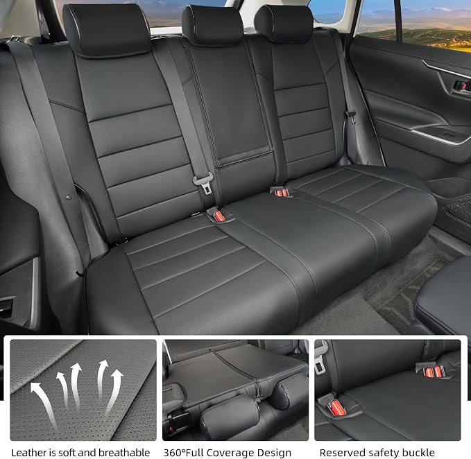 Lolcar RAV4 Seat Covers Custom Fit for Toyota RAV4(Gasoline) 2019 2020 2021 2022 2023 2024 2025 LE,XLE,XLE Premium,Limited,Airbag Compatible,Car Seat Cover Full Set for SUV, Waterproof Leather(Black)