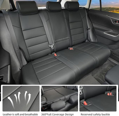 Lolcar Rav4 Seat Covers Custom Fit for Toyota RAV4 Adventure,TRD-Off Road 2019 2020 2021 2022 2023 2024, Leather Truck Seat Cover Full Set for SUV,Faux Leather(Black)