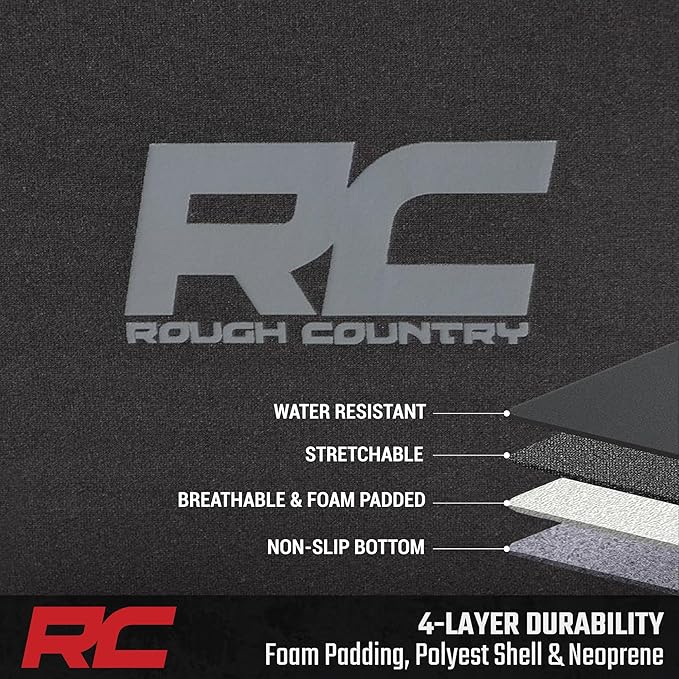 Rough Country Neoprene Seat Covers for Dodge Ram (2019-2024) - UV & Water Resistant, Foam Padded Truck Seat Covers - Full Set, Black, Front & Rear