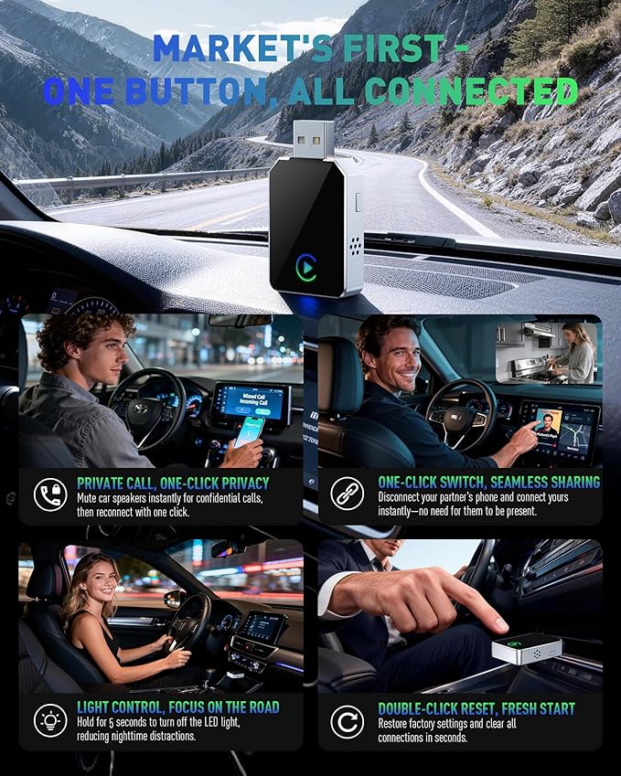 Wireless CarPlay Adapter for iPhone, 2026 Upgraded 2-in-1 Android Auto CarPlay Wireless Adapter, Convert Wired to Wireless, Fast & Stable, Plug & Play, Compatible with Factory Wired CarPlay Cars 2016+