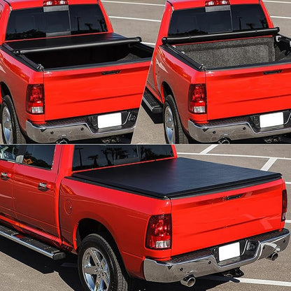 DNA Motoring TTC-RU-005 Soft Vinyl Roll-Up Tonneau Cover Compatible with 99-16 F-250 F-350 F-450 Super Duty 6.5Ft Fleetside Bed