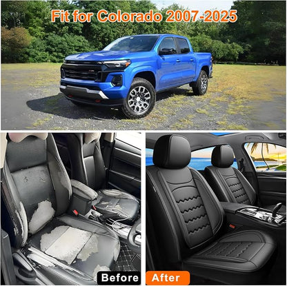 Colorado Car Seat Covers Fit for Chevrolet/Chevy Colorado 2015-2026, Full Coverage Leather Waterproof Breathable Seat Covers, Automotive Seat Protectors, Airbag Compatible, (5 Seats, Black)