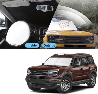 TINGLU Sun Shade for Ford Bronco Sport 2021-2024 2025 2026 Accessories Windshield Sun Shade Window Shade UV Rays Protection Sun Visor Cover with Steering Wheel Sunshade Storage Bag