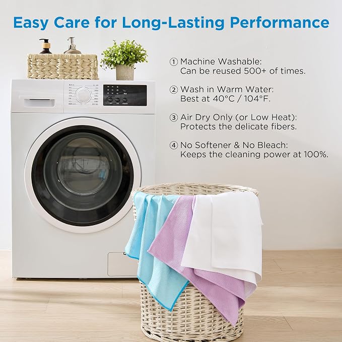Microfiber Glass Cleaning Cloth 6 Pack, 15.5x15.5 Inch White Magic Cleaning Rags, Lint Free Streak Free Reusable Towels for Windows, Mirrors, Cars, Screens, Kitchen and Stainless Steel Surface