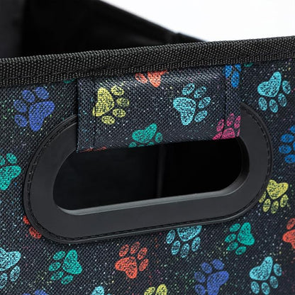 GreaterGood Paws Car Trunk Organizer Foldable Storage Bin with Handles Non Slip Base Pet Gear Travel Tote for SUV Truck (Confetti Paws)