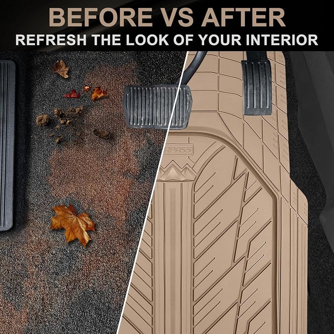 CAR PASS Heavy Rubber Car Floor Mats, Deep Waterproof Car Mats All Weather, Universal Trim-to Fit Automotive Floor Mats for Car SUV Truck Van, Durable Floor Liners All Beige