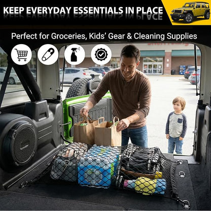 Trunk Cargo Net for 2019-2025 Jeep Wrangler JL 4XE 4 Door Trunk Organizer Net Anti-Slip Rear Mesh Cargo Netting for 19-25 Wrangler JL JLU 4XE SUV Accessories