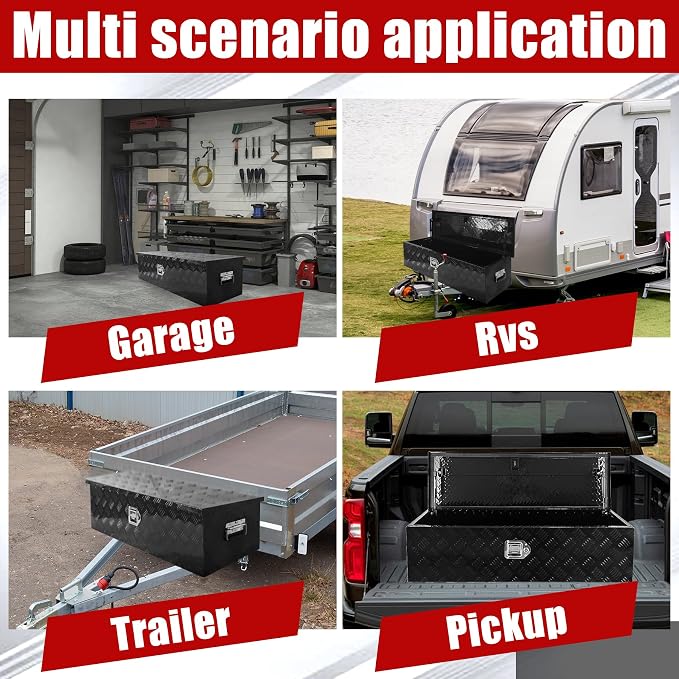 39x13x10 Inch Aluminum Truck Tool Box Heavy Duty Diamond Plate Pickup Tool Boxes Underbody Truck Bed Toolbox with Lock and Keys Suitable for Pickup RV Van Trailer Black